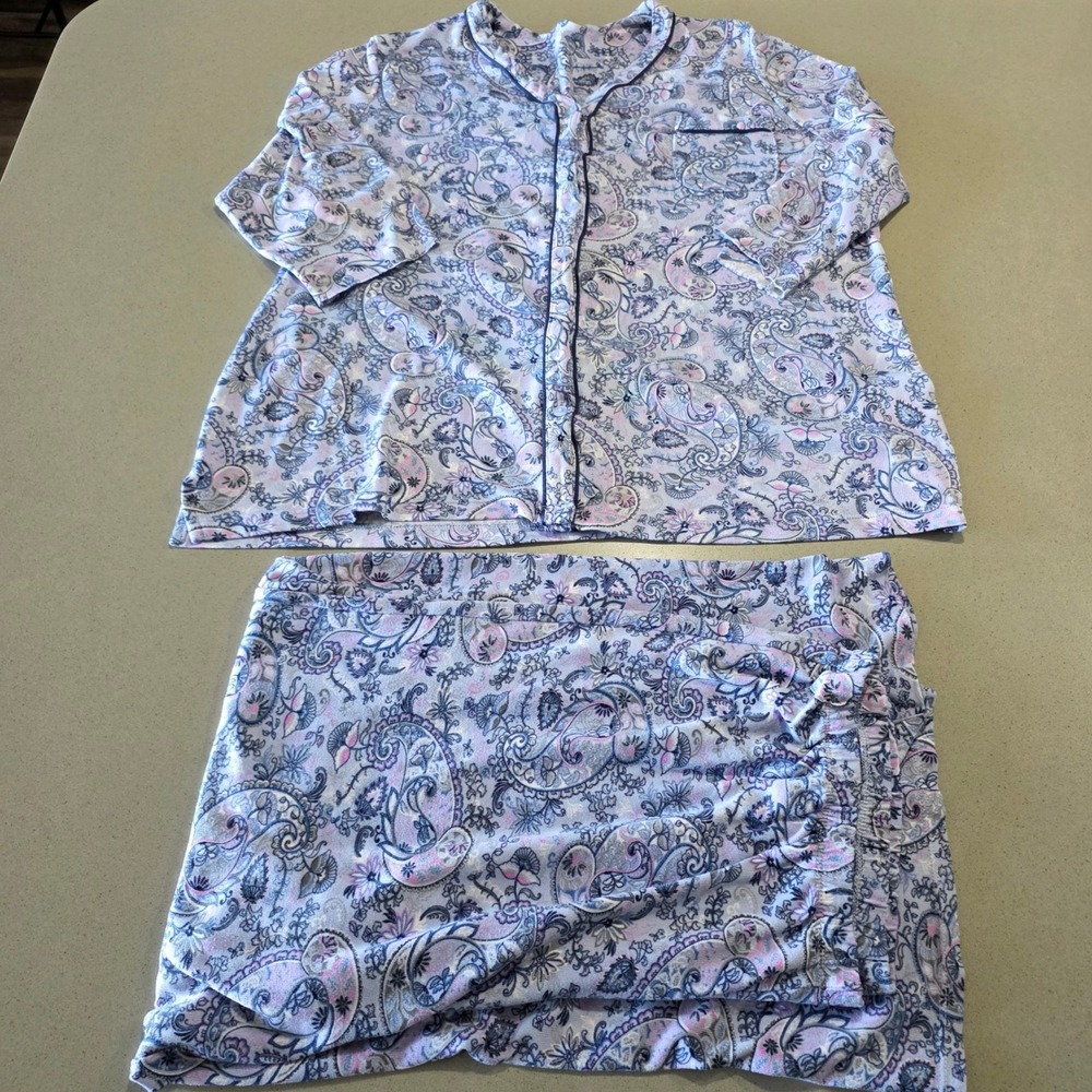 Lavender Paisley Button Front Pajama Set 2 Piece PJ Lounge Pants Top‎ SKU 1136